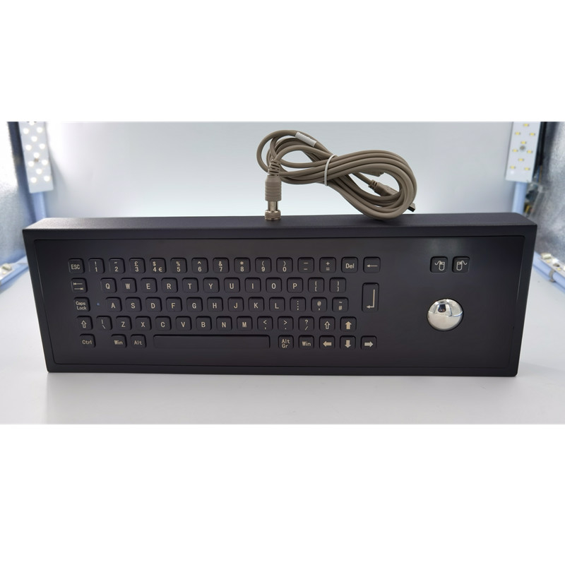 แป้นพิมพ์โลหะอุตสาหกรรม IP65 เดสก์ท็อปสีดำพร้อมปุ่ม Trackball 65