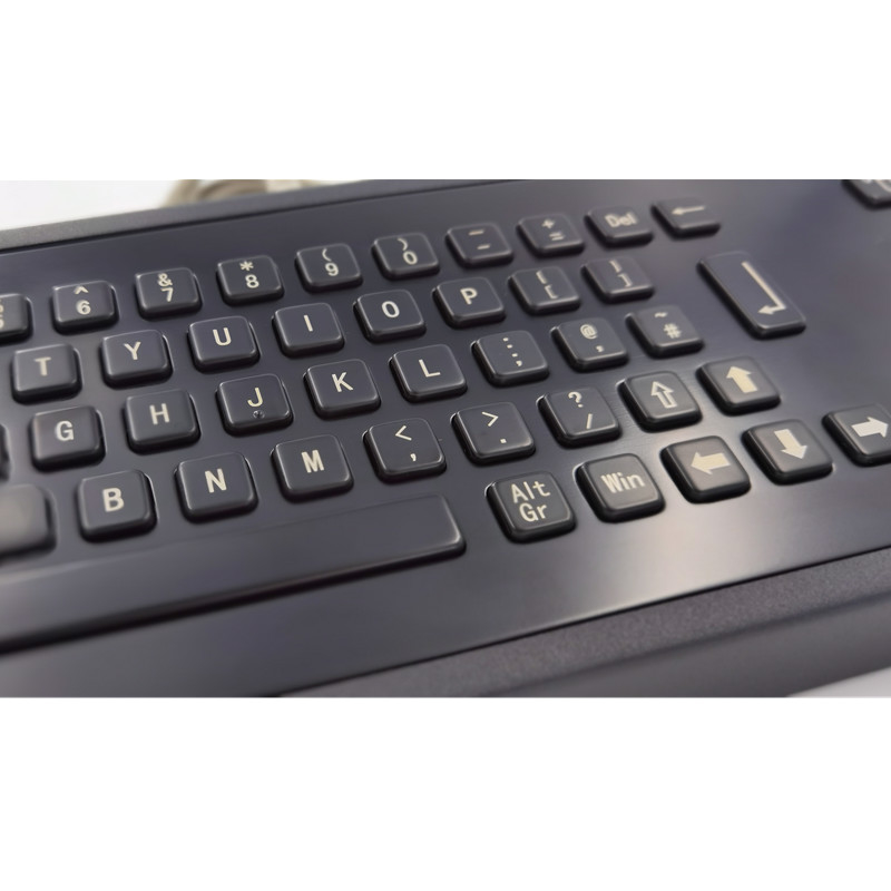 แป้นพิมพ์โลหะอุตสาหกรรม IP65 เดสก์ท็อปสีดำพร้อมปุ่ม Trackball 65